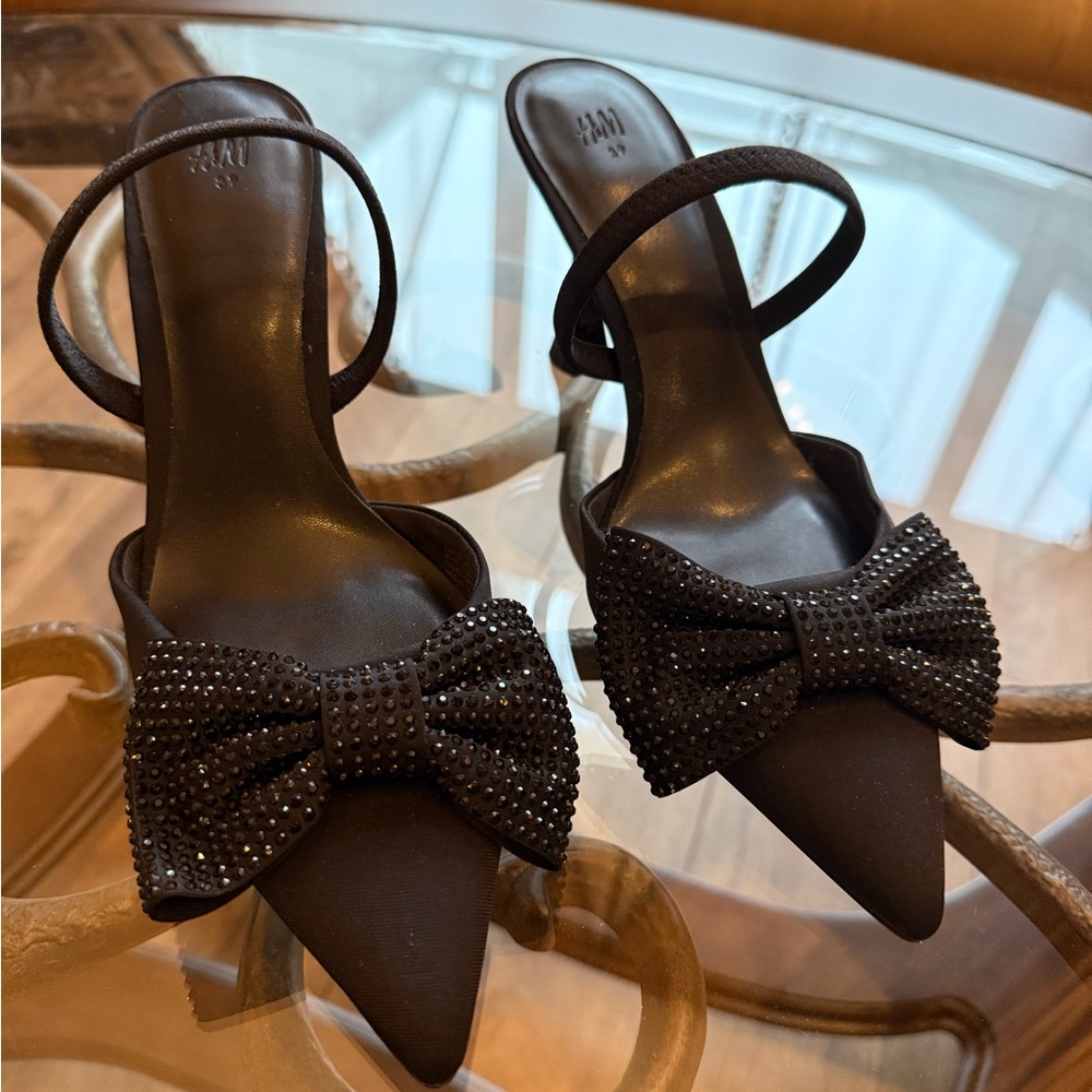 H&M Black Bow Embellished Heels